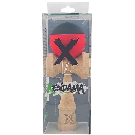 Kendama X Originala, Profesionala, Flippy, 18 cm, din Lemn, Rubber Grip, Rosu/Negru [3]
