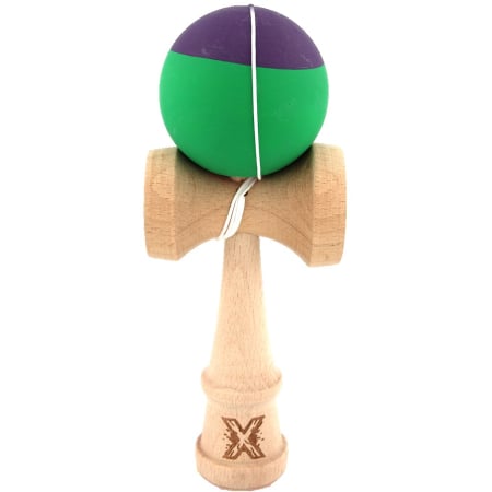 Jucarii pentru Copii - Jucarie Kendama X Originala, Profesionala, Flippy, din Lemn, Rubber Grip, 18 cm, Verde/Mov