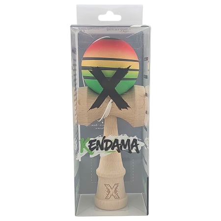 Kendama X Originala, Profesionala, Flippy, din Lemn, Rubber Grip, 18 cm, Rosu/Galben/Verde [2]