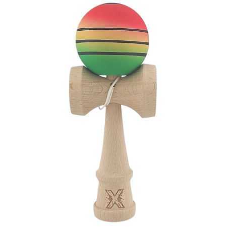 Articole Diverse Copii - Kendama X Originala, Profesionala, Flippy, din Lemn, Rubber Grip, 18 cm, Rosu/Galben/Verde
