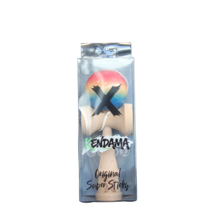 Jucarie Kendama X Originala, Profesionala, Flippy, Super Sticky din Lemn, 18 cm, Gradient Rosu/Galben/Albastru [3]
