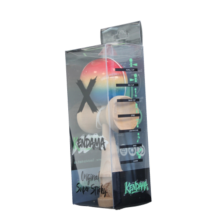 Jucarie Kendama X Originala, Profesionala, Flippy, Super Sticky din Lemn, 18 cm, Gradient Rosu/Galben/Albastru [2]
