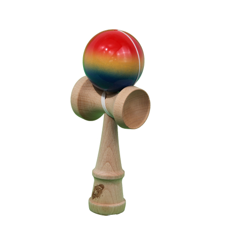 Jucarie Kendama X Originala, Profesionala, Flippy, Super Sticky din Lemn, 18 cm, Gradient Rosu/Galben/Albastru [1]