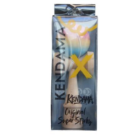 Jucarie Kendama X Originala, Profesionala, Flippy, Super Sticky din Lemn, 18 cm, Gradient Roz/Galben/Albastru [3]