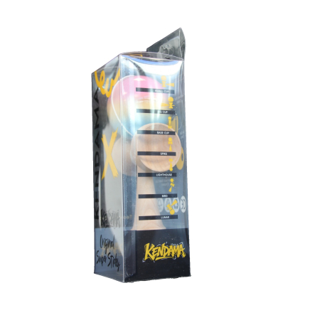 Jucarie Kendama X Originala, Profesionala, Flippy, Super Sticky din Lemn, 18 cm, Gradient Roz/Galben/Albastru [2]