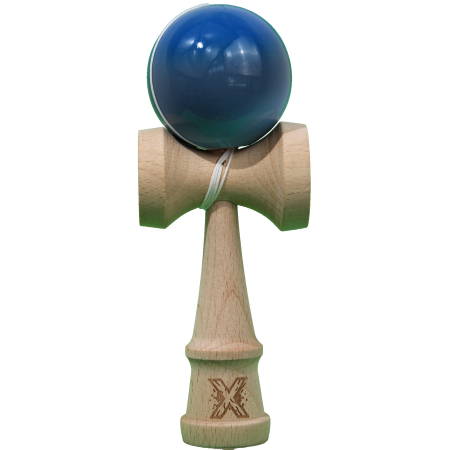 Jucarii Copii si Bebe - Jucarie Kendama X Originala, Profesionala, Flippy, Super Sticky din Lemn, 18 cm, Gradient Albastru/Gri/Bleu