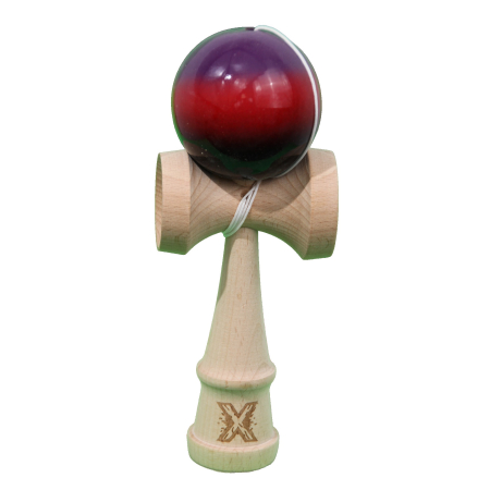 Articole pentru copii - Jucarie Kendama X Originala, Profesionala, Flippy, Super Sticky din Lemn, 18 cm, Gradient Mov/Rosu/Negru