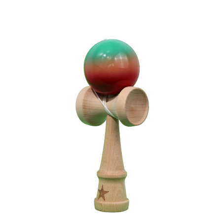 Jucarie Kendama X Originala, Profesionala, Flippy, Super Sticky din Lemn, 18 cm, Gradient Rosu/Verde [1]