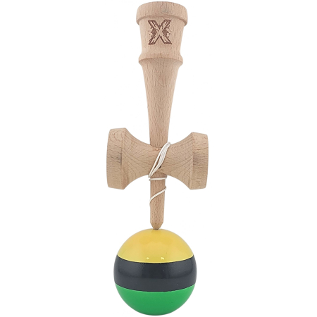 Kendama X Originala, Profesionala, Flippy, Super Sticky din Lemn, 18 cm, Galben/Negru/Verde [3]