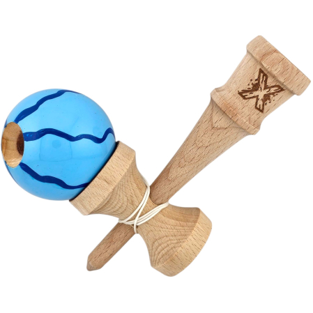 Kendama X Originala, Profesionala, Flippy, din Lemn, Super Sticky, 18 cm, Albastru [3]