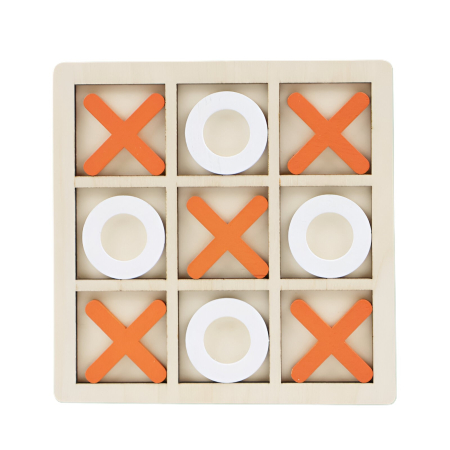 Jucarii din lemn - Jucarie Montessori Tic Tac Toe, Flippy, Educativa, Interactiva, din lemn, X si O, 9 Piese, 14.3x14.3 cm, Portocaliu Alb