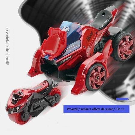 Jucarie pentru copii, masina cu extensie de motocicleta, 2 in 1, rosie [5]