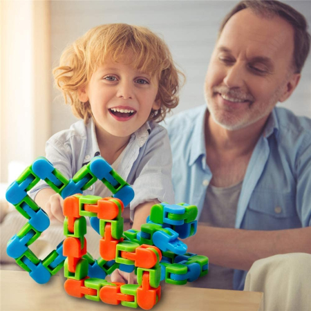 Jucarie Senzoriala Antistres, Flippy, Fidget Toys, Puzzle de Imbinat Tip Sarpe, 24 Piese, +3 Ani, Portocaliu/Albastru [3]