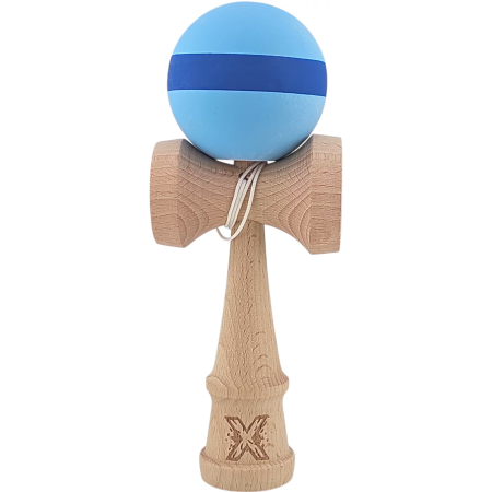 Kendama - Kendama X Originala, Profesionala, Flippy, 18 cm din Lemn, Model cu Dunga, Bleu/Albastru