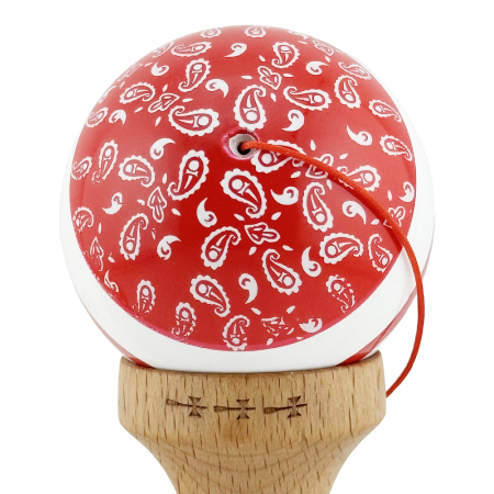 Kendama X CHICANOS Originala, Profesionala, Flippy, Big Cups V2, Super Sticky cu Cupe Mari, Rulment Metalic, din lemn 18 cm, Ata 55 cm, Rosu/Alb [8]