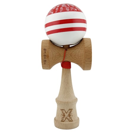 Kendama Chicanos V2 Cupe Mari - Kendama X CHICANOS Originala, Profesionala, Flippy, Big Cups V2, Super Sticky cu Cupe Mari, Rulment Metalic, din lemn 18 cm, Ata 55 cm, Rosu/Alb