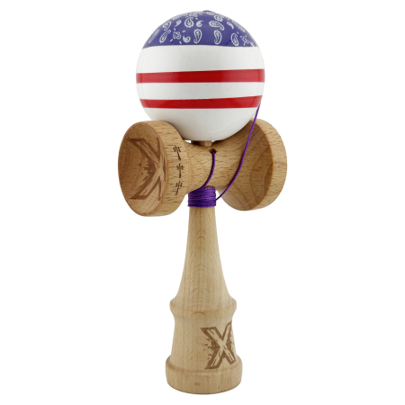Kendama X CHICANOS Originala, Profesionala, Flippy, Big Cups V2, Super Sticky cu Cupe Mari, Rulment Metalic, din lemn 18 cm, Ata 55 cm, Violet/Alb [1]