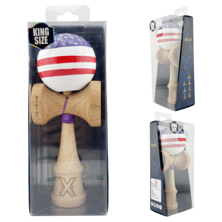 Kendama X CHICANOS Originala, Profesionala, Flippy, Big Cups V2, Super Sticky cu Cupe Mari, Rulment Metalic, din lemn 18 cm, Ata 55 cm, Violet/Alb [4]