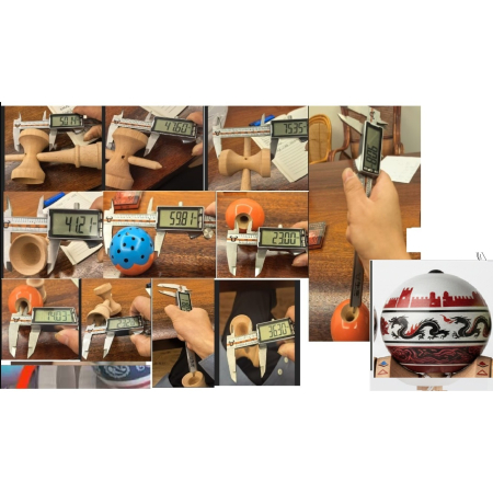 Kendama Dragon V3 Cupe Mari - Kendama X Dragon Series Originala, Profesionala, Flippy, Super Sticky cu Cupe Mari V3, King Size Cups, Rulment Metalic si Gaura in Baza, din Lemn 18 cm, Ata 55 cm, Rosu