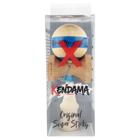 Kendama X FREQUENCY Originala, Profesionala, Flippy, Big Cups V2, Super Sticky cu Cupe Mari, Rulment Metalic, din lemn 18 cm, Ata 55 cm, Albastru/Maro [4]