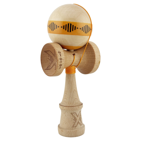 Kendama X FREQUENCY Originala, Profesionala, Flippy, Big Cups V2, Super Sticky cu Cupe Mari, Rulment Metalic, din lemn 18 cm, Ata 55 cm, Portocaliu/Maro [1]