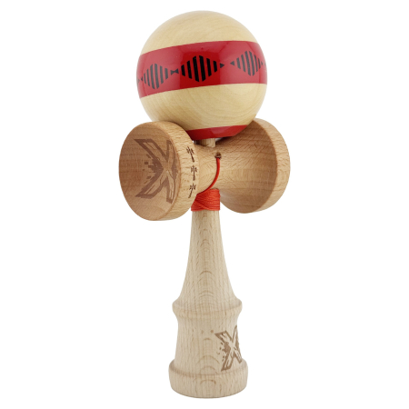 Kendama X FREQUENCY Originala, Profesionala, Flippy, Big Cups V2, Super Sticky cu Cupe Mari, Rulment Metalic, din lemn 18 cm, Ata 55 cm, Rosu/Maro [9]