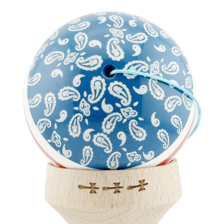 Kendama X Originala CHICANOS, Profesionala, Flippy, Cupe Mari KING SIZE V3, Super Sticky, Gaura in Baza, Rulment Metalic, din lemn 18 cm, Ata 55 cm, Albastru/Alb [8]