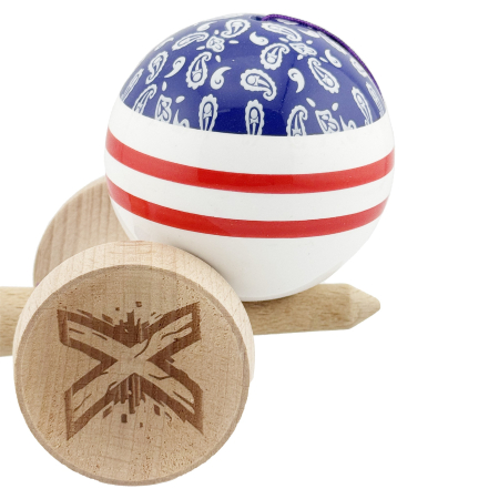 Kendama X Originala CHICANOS, Profesionala, Flippy, Cupe Mari KING SIZE V3, Super Sticky, Gaura in Baza, Rulment Metalic, din lemn 18 cm, Ata 55 cm, Mov/Alb [7]