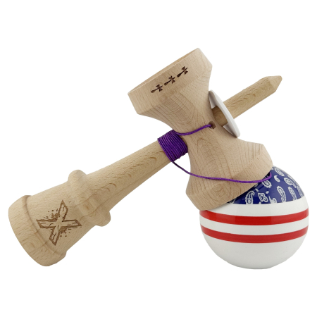Kendama X Originala CHICANOS, Profesionala, Flippy, Cupe Mari KING SIZE V3, Super Sticky, Gaura in Baza, Rulment Metalic, din lemn 18 cm, Ata 55 cm, Mov/Alb [4]