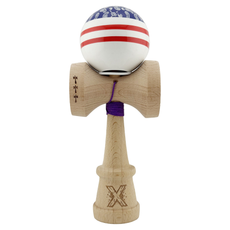 Kendama X Originala CHICANOS, Profesionala, Flippy, Cupe Mari KING SIZE V3, Super Sticky, Gaura in Baza, Rulment Metalic, din lemn 18 cm, Ata 55 cm, Mov/Alb [1]