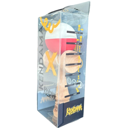 Kendama X Originala, Flippy, 18 cm, Profesionala, +9 Ani, din Lemn, Model 2 Culori, Alb/Rosu [2]