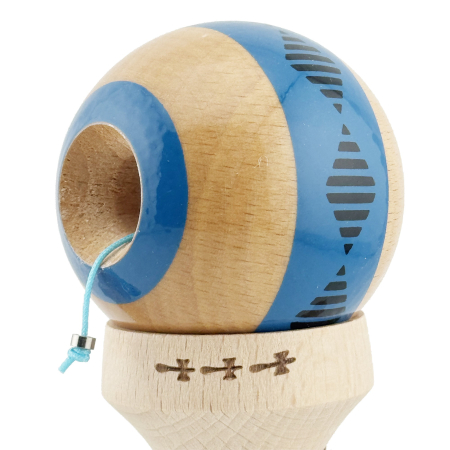 Kendama X Originala FREQUENCY, Profesionala, Flippy, Cupe Mari KING SIZE V3, Super Sticky, Gaura in Baza, Rulment Metalic, din lemn 18 cm, Ata 55 cm, Albastru/Maro [5]