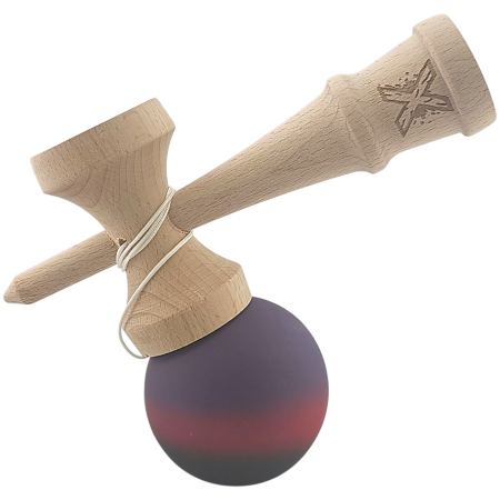 Kendama X Originala, Profesionala, Flippy, din Lemn, Rubber Grip, 18 cm, Mov/Rosu/Negru [1]
