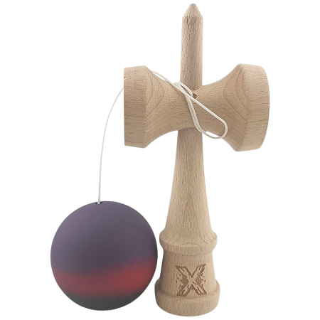 Kendama X Originala, Profesionala, Flippy, din Lemn, Rubber Grip, 18 cm, Mov/Rosu/Negru [3]