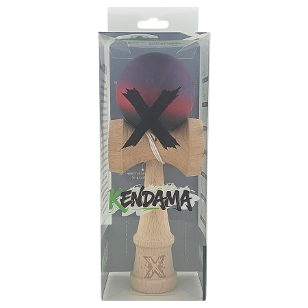 Kendama X Originala, Profesionala, Flippy, din Lemn, Rubber Grip, 18 cm, Mov/Rosu/Negru [2]