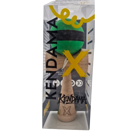 Kendama X Originala, Profesionala, Flippy, 18 cm, din Lemn, Rubber Grip, Negru/Verde [4]