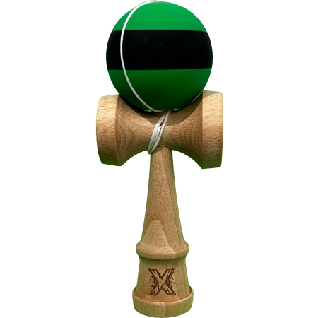 Kendama X Originala, Profesionala, Flippy, 18 cm, din Lemn, Rubber Grip, Negru/Verde [1]