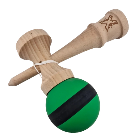 Kendama X Originala, Profesionala, Flippy, 18 cm, din Lemn, Rubber Grip, Negru/Verde [3]