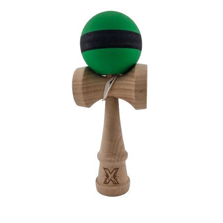 Reduceri - Kendama X Originala, Profesionala, Flippy, 18 cm, din Lemn, Rubber Grip, Negru/Verde