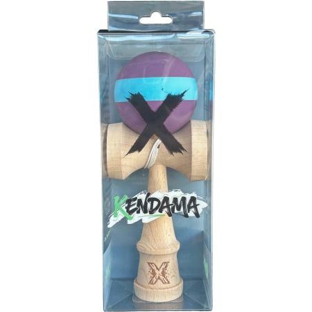 Jucarie Kendama X Originala, Profesionala, Flippy, din Lemn, Rubber Grip, 18 cm, Mov/Albastru [3]