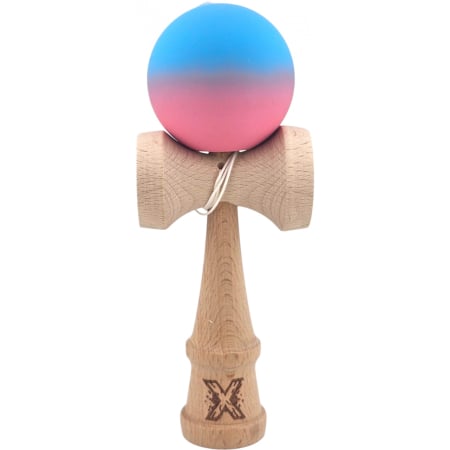 Jucarii pentru Copii - Kendama X Originala, Profesionala, Flippy, din Lemn, Rubber Grip, 18 cm, Albastru/Roz