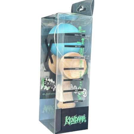 Kendama X Originala, Profesionala, Flippy, din Lemn, 18 cm, Rubber Grip, Dungi Albastru/Negru [2]