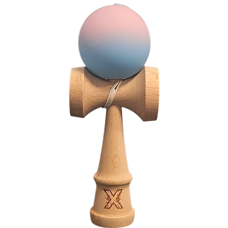 Jucarii pentru Copii - Kendama X Originala, Profesionala, Flippy, din Lemn, Rubber Grip, 18 cm, Lila/Turcoaz