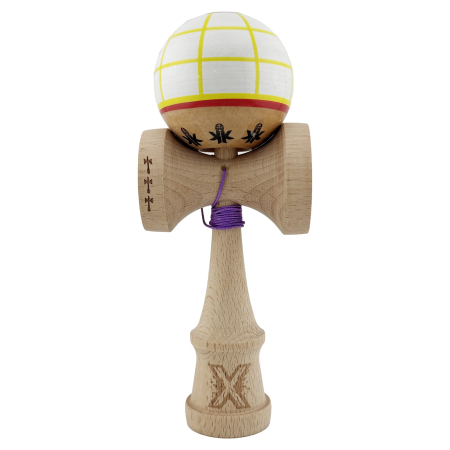 Reduceri - Kendama X Originala, Profesionala, Flippy, Big Cups V2, Model Glob Super Sticky Legendary Cupe Mari, Rulment Metalic cu Ata 55 cm, Alb/Galben/Rosu