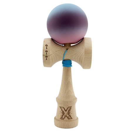 Kendama Rubber Grip V2 Cupe Mari - Kendama X Originala, Profesionala, Flippy, Big Cups V2, Rubber Grip cu Cupe Mari, Rulment Metalic cu Ata 55 cm, Gradient Albastru/Mov/Roz