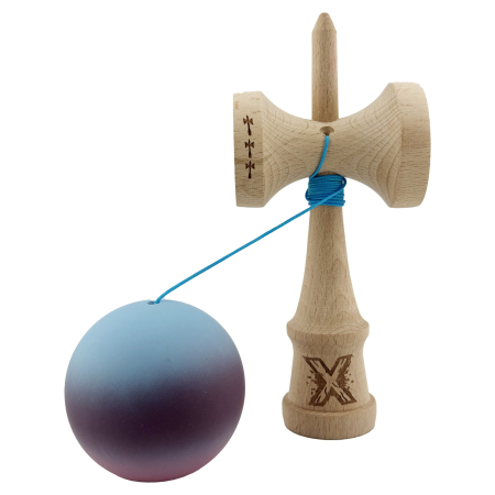 Kendama X Originala, Profesionala, Flippy, Big Cups V2, Rubber Grip cu Cupe Mari, Rulment Metalic cu Ata 55 cm, Gradient Albastru/Mov/Roz [2]