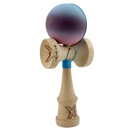 Kendama X Originala, Profesionala, Flippy, Big Cups V2, Rubber Grip cu Cupe Mari, Rulment Metalic cu Ata 55 cm, Gradient Albastru/Mov/Roz [1]