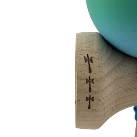 Kendama X Originala, Profesionala, Flippy, Big Cups V2, Rubber Grip cu Cupe Mari, Rulment Metalic cu Ata 55 cm, Verde/Albastru [6]
