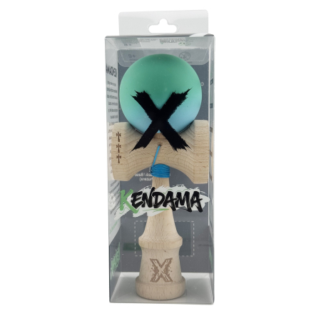 Kendama X Originala, Profesionala, Flippy, Big Cups V2, Rubber Grip cu Cupe Mari, Rulment Metalic cu Ata 55 cm, Verde/Albastru [4]