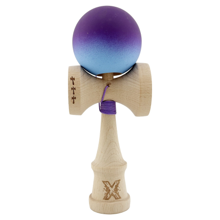 Kendama Rubber Grip V2 Cupe Mari - Kendama X Originala, Profesionala, Flippy, Big Cups V2, Rubber Grip cu Cupe Mari, Rulment Metalic cu Ata 55 cm, Violet/Albastru